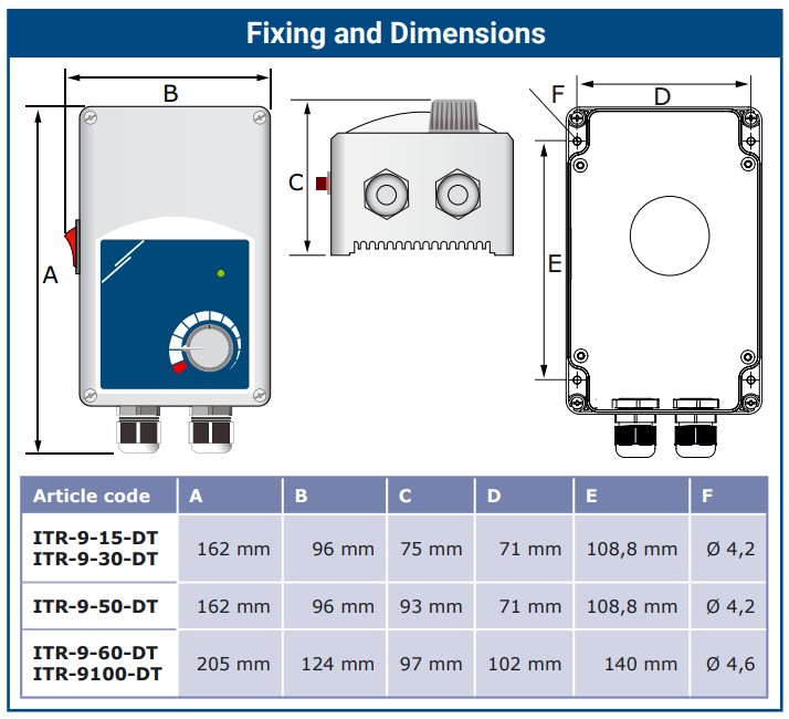 ITR Sentera Fan Speed Controller: Fixing and Dimensions