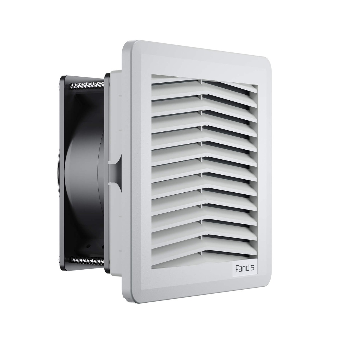 FF12D24UNR Fandis Filter Fan Unit 24Vdc 64m³/h reverse flow. Fits Cut Out  124x124mm